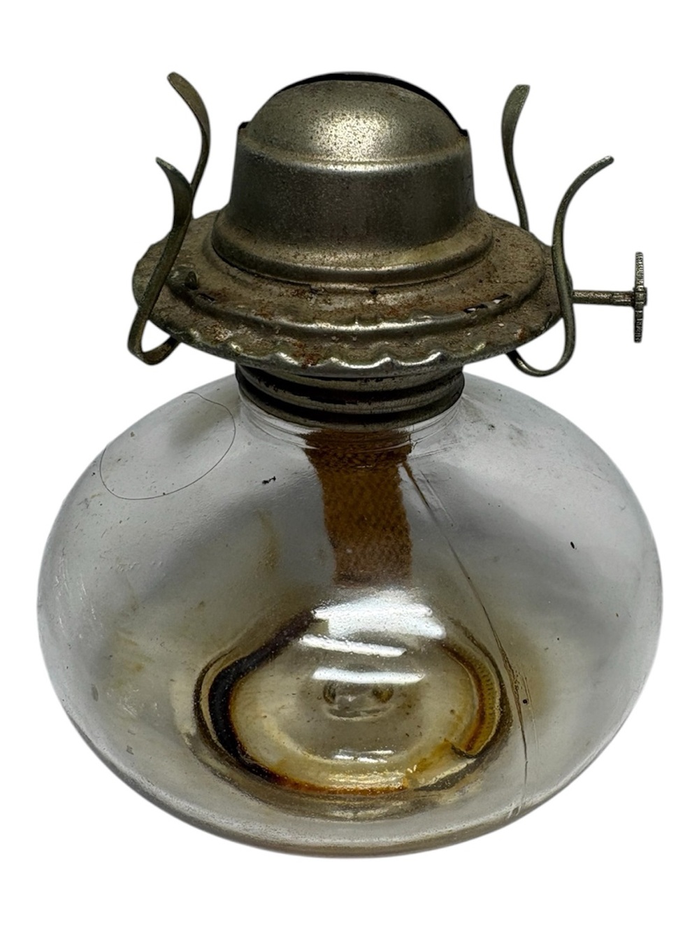 Antique Hurricane Glass Oil Lamp Base with Brass Burner - Clear Glass